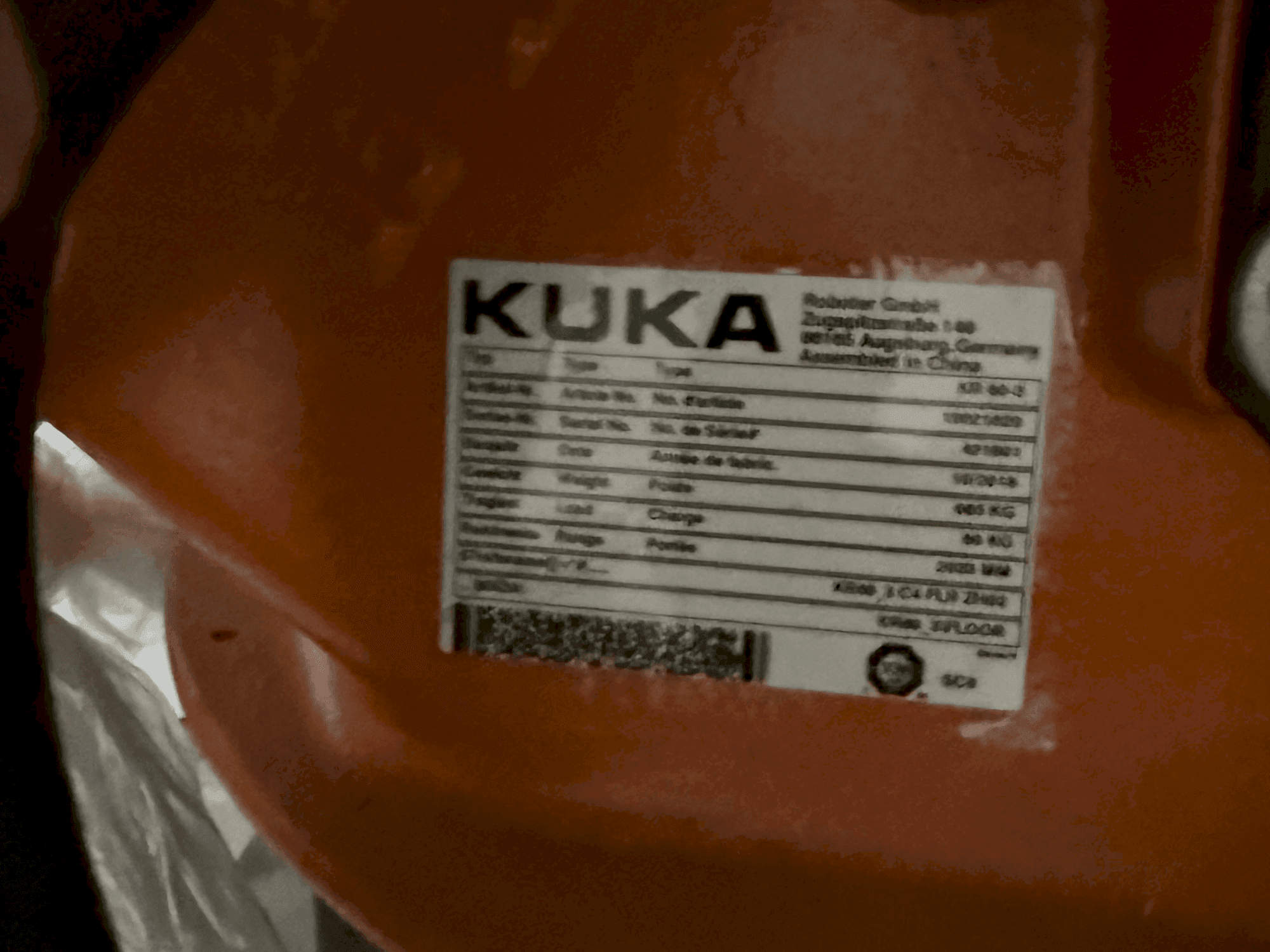 Targhetta identificativa della macchina KUKA KR16-2