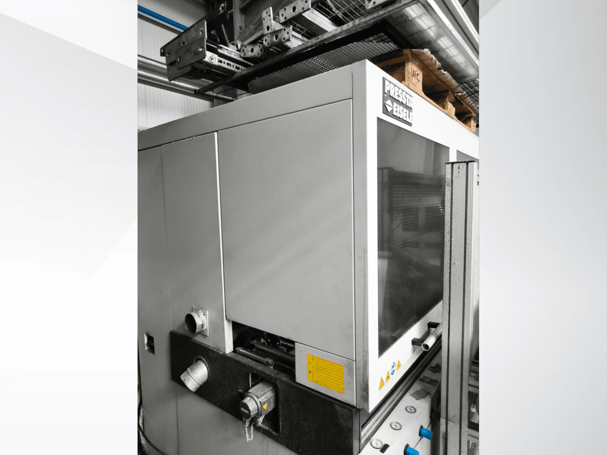 Sega circolare per metalli PRESSTA EISELE Profilma 400 V, vista laterale che evidenzia il pannello di controllo e i dettagli meccanici.