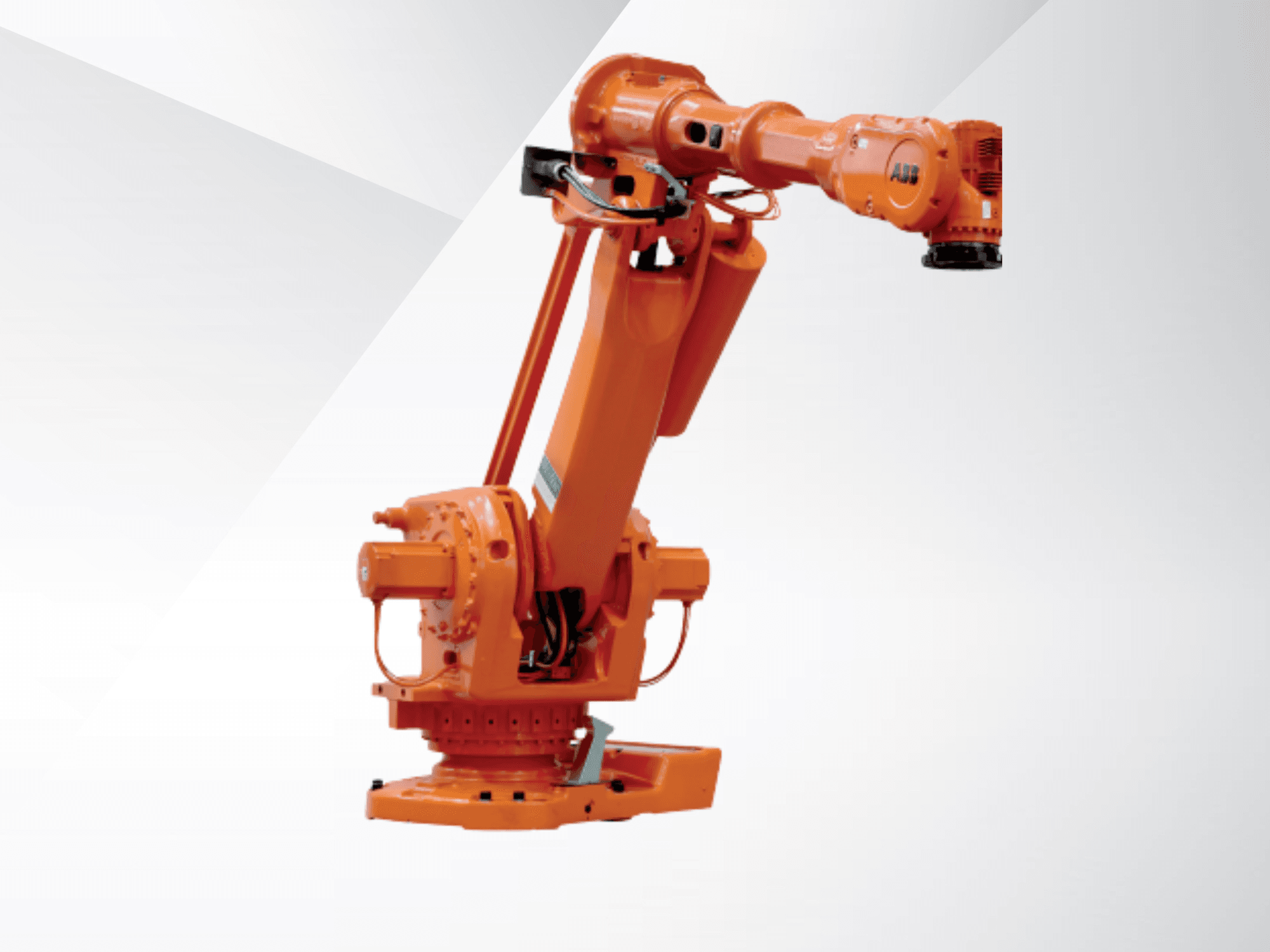 Braccio robotico ABB IRB 6650S-90/3.9 di colore arancione, vista laterale, che mostra le articolazioni e la base per l'automazione industriale.