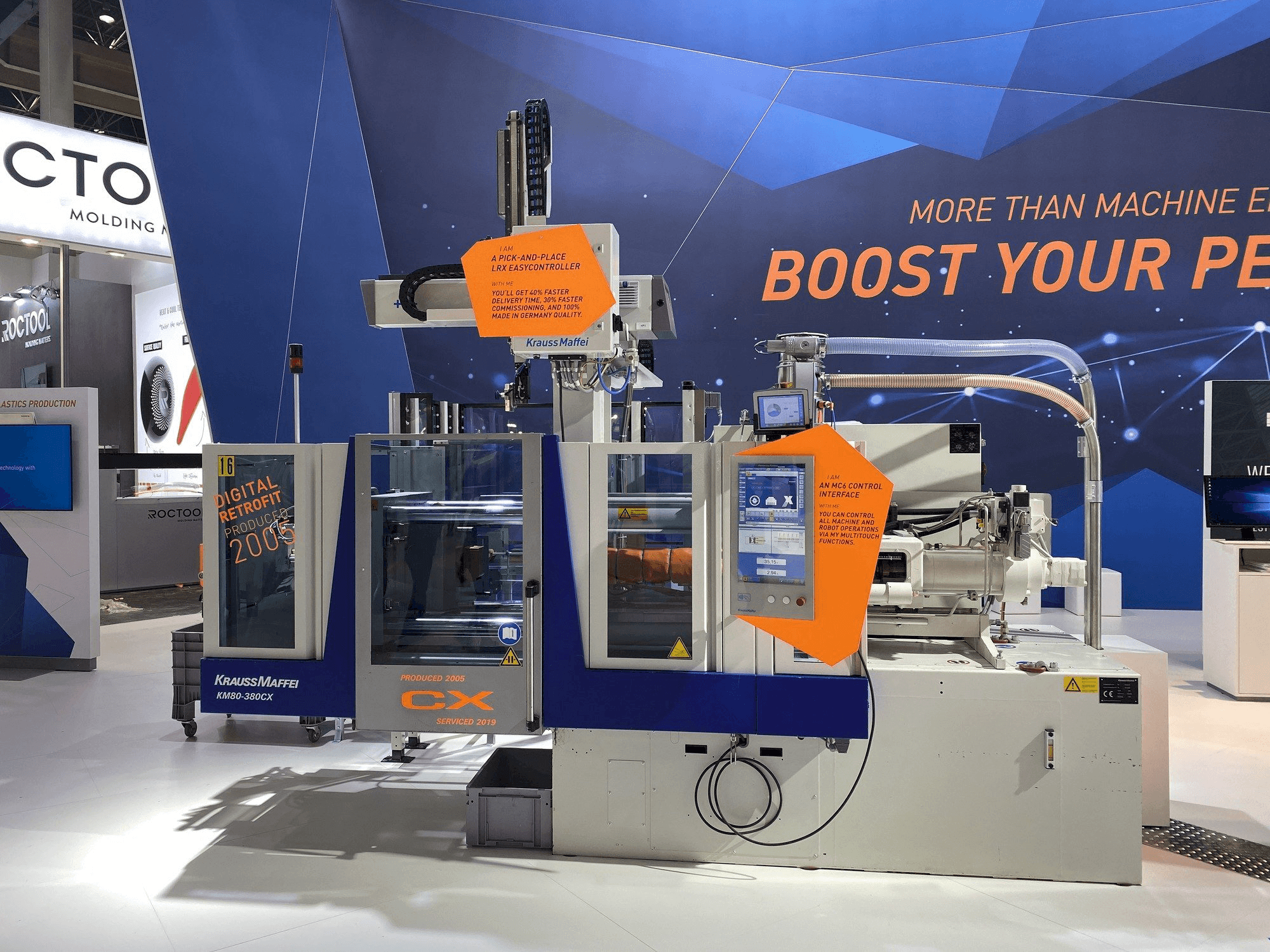 Vista frontale della macchina Krauss Maffei 80-380 CX + LRX easyControl 100